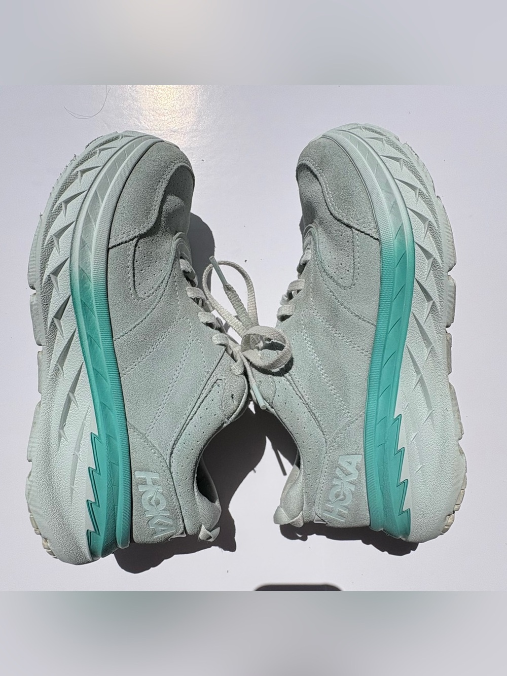 Hoka Bondi Mint Green Suede Running Shoes
